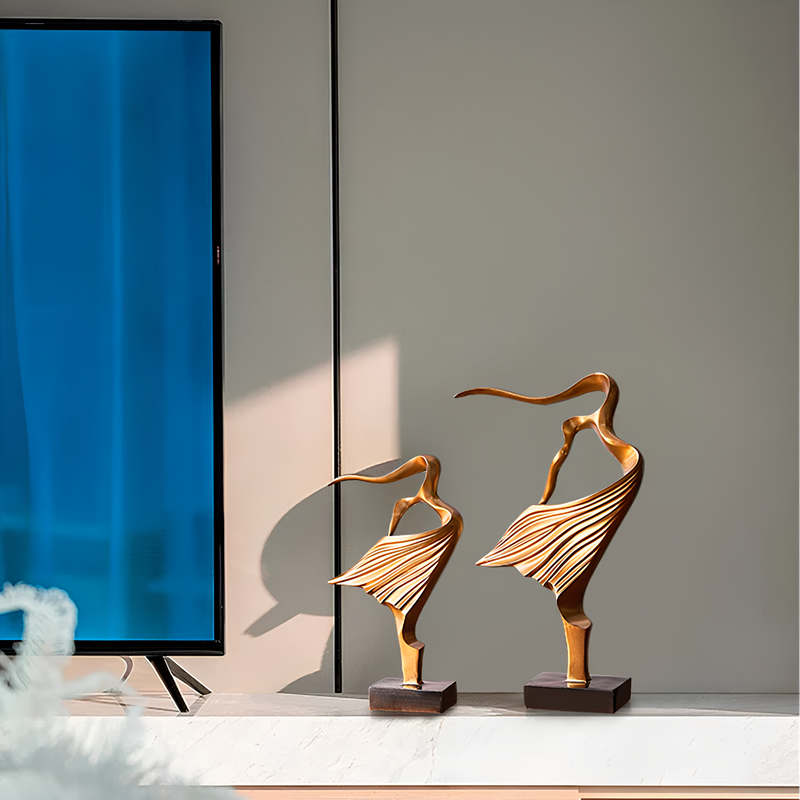 Estátua Abstrata Ave em Resina Dourada