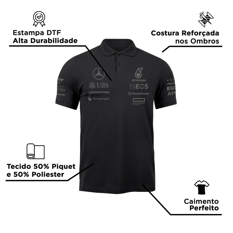 Camisa Polo George Russell Mercedes 2024 All Black