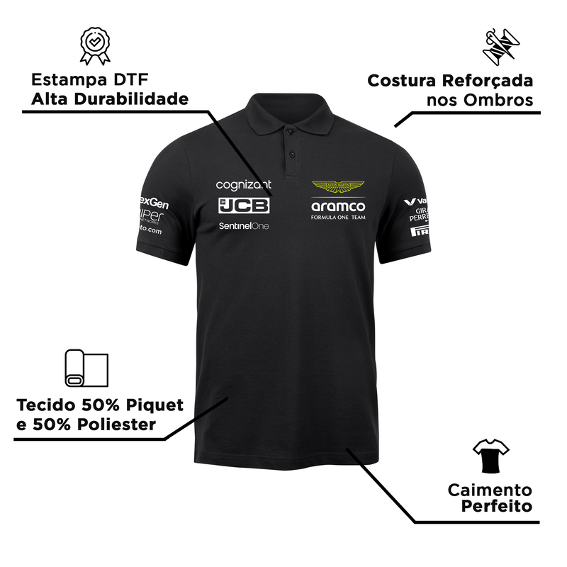 Camisa Polo Fernando Alonso Aston Martin 2024 Preta